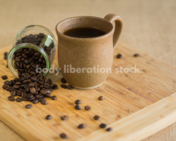Stock Photo: Hawaiian Coffee Beans and Coffee on Bamboo Cutting Board - Body Liberation Photos