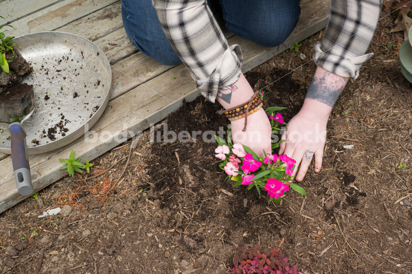 Diverse Gardening Stock Photo: Agender Person Plants Seedling - Body Liberation Photos