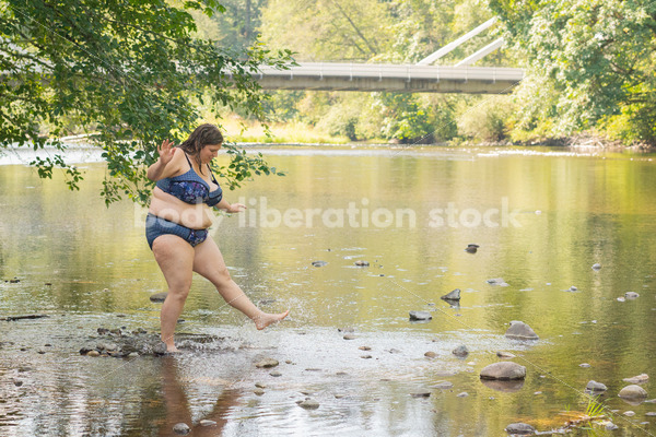 Stock Photo: Plus-Size Woman at Summer River - Summer Fun