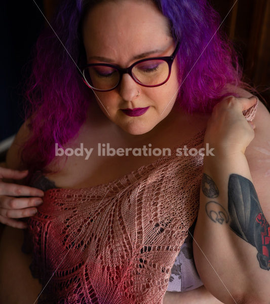 Fat-Positive Stock Photo: Plus-Size Woman Looks Peaceful WIth Shawl Coverup