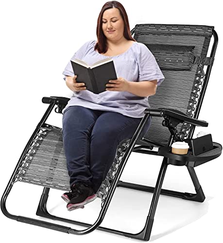 350LBS Capacity Zero Gravity Heavy Duty Outdoor Folding Lounge Chairs w/Snack Tray